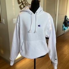 Oversized Look , Size Small . Brand New Basic White Hoodie With Letter Print, White Basic Hooded Sweatshirt, Cute Nike Outfits, Hoodie Brands, Cute Nikes, Nike Outfits, White Hoodie, Sweaters & Cardigans, Sweaters For Women