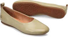 Womens Beca in Wild Light Green Comfortable Beige Flats With Leather Footbed, Beige Flats With Leather Footbed, Classic Slip-on Flats With Arch Support, Leather Footbed Slip-on Flats, Comfortable Beige Leather Flats, Casual Leather Flats With Ortholite Insole, Cushioned Almond Toe Slip-ons, Casual Slip-on Flats With Arch Support, Leather Slip-ons For Everyday