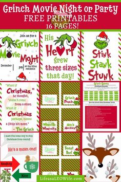 the grin movie night or party printables are great for any child's christmas party