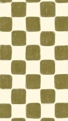 a green and white checkered wallpaper with squares on the back ground in shades of brown