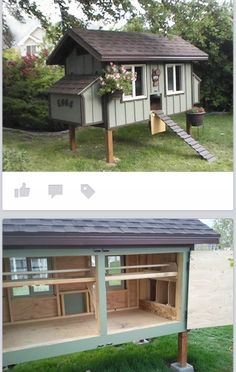 the before and after pictures show how to build a chicken coop