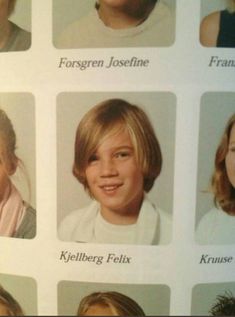 a group of children with different hair styles and names on the back of each child's head