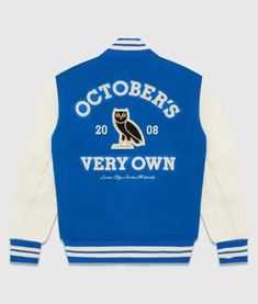 OVO Collegiate Varsity Full-Snap Wool/Leather Jacket Ovo Store, Ovo Hoodie, Varsity Letterman Jackets, Denim Jacket Men, Tracksuit Women, Street Wear Urban, Denim Jacket Women, Sports Jacket, Leather Jackets Women