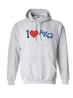 a hoodie with the word i love axo in blue and red on it