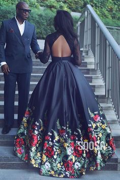 Black Print Lace Long Sleeves Two-Piece Prom Dress Open Back QP2690|SQOSA Edgy Elegance, Long Gown Design, Backless Blouse Designs, Wedding Blouse Designs, Wedding Blouse, Dress Open Back, Indian Gowns Dresses, Unique Blouse Designs, Stylish Blouse Design