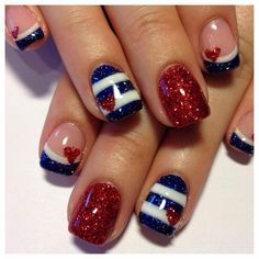 Nail Designs Fourth of July Nail Designs Patriotic Nails, Unghie Nail Art, Heart Nail Designs, Fourth Of July Nails, Heart Nail Art, 4th Of July Nails, Red Nail Designs, July Nails, Get Nails