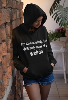 Hoodie, Sweatshirt, Weirdo, Funny Hoodie, Funny, Gifts for girls Are you more of a weirdo? That's ok embrace it and own it with this super-soft hoodie These hoodies are printed on Gildan Heavy Blend Unisex Hoodies to be super soft and cozy you'll never want to take them off! .: Classic fit .: 50% Cotton; 50% Polyester (fibre content may vary for different colors) .: Medium fabric (8.0 oz/yd² (271.25 g/m .: Sewn in label .: Runs true to size Some Facts   Graphic is high quality screen printed whi Funny Hooded Sweatshirt With Letter Print, Funny Cotton Hoodie For Winter, Sarcastic Clothing, Cute Shirt Designs, Fall Hoodies, Funny Outfits, Funny Hoodies, Soft Hoodie, Fall Ideas