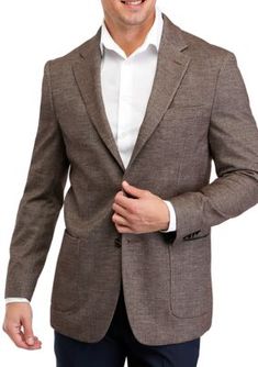 Tailored in a modern fit, this textured single-breasted sport coat from Biltmore adds dimensional appeal to your formalwear. | Biltmore Men's Single Breasted Tan Donegal Textured Solid Sport Coat, Brown, 38 Coat Fashion, Sport Coat, Modern Fit, Formal Wear, Single Breasted, Blazer, Mens Outfits, Clothes