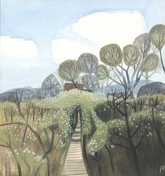 a painting of a path leading to trees