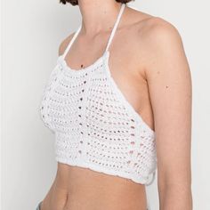 Brand New Cotton On White Crochet Halter Top Perfect For Summer And Vacation Scalloped Bottom Waist Has Stretchy Band *Last Image Is Not Exact Same Top, Reference For Similar Fit White Open Knit Crop Top For Beach, White Crochet Halter Top For Summer, Summer Beach Knit Halter Top, Knit Crochet Trim Crop Top For Beach, Knit Halter Top For Beach In Summer, White Crochet Cotton Halter Top, Casual Crochet Halter Neck Tops, White Crochet Lace Halter Top For Spring, White Knit Crochet Top For Beach Season