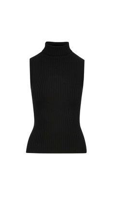 Consider this a case of needing one in every color. Our essential Sleeveless Turtleneck in stretch wool offers plenty of comfort and layerability. This versatile piece is perfect for pairing with a blazer and trousers at the office, then transitioning to a knit cardigan and midi skirt for an evening out with friends. Fitted Cashmere Top For Work, Wool Ribbed Tops For Workwear, Fitted Merino Wool Tops For Business Casual, Fitted Merino Wool Tops, Fitted Cashmere Top For Business Casual, Cardigan And Midi Skirt, Green Monday, Denim Outerwear, Sleeveless Turtleneck