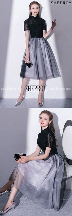 Buy special knee length black tulle party dress with short sleeves id#S1435 at SheProm. SheProm.com is an online store with thousands of formal dresses. Shop 100% authentic prom dresses with free standard shipping. Tulle Party Dress, Black Party Dress, Dress With Collar, Dress With Short Sleeves, Black Party Dresses