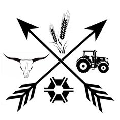 an image of farm animals and arrows in the shape of two bulls, one with long horns