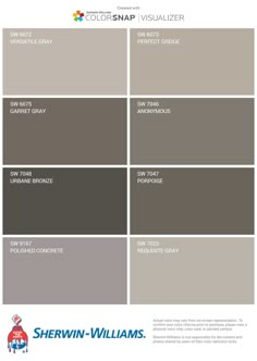 the color scheme for sheryln williams's new paint palettes, including gray and