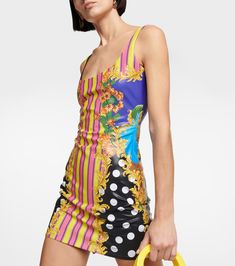 Medusa Palm Springs Minidress in Multicoloured - Versace | Mytheresa Multicolor Vibrant Print Mini Dress For Party, Fitted Mini Dress With Vibrant Print For Party, Fitted Baroque Print Dress For Spring, Spring Fitted Dress With Baroque Print, Fitted Baroque Print Spring Dress, Spring Fitted Baroque Print Dress, Multicolor Printed Mini Dress For Party, Summer Party Dress With Baroque Print, Summer Party Dress With All Over Print