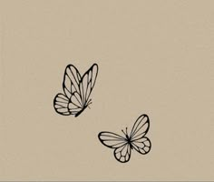 two butterflies flying side by side on a beige background with black outline in the middle