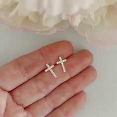 Toddler Earrings, Kids Earrings, Heart Earrings Studs, Small Earrings, Girls Jewelry, Silver Cross