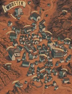 an aerial view of a town in the desert