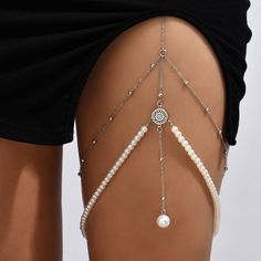 Exaggerated simple multi-layer pearl chain leg chain female creative personality long body chain jewelry Jóias Body Chains, Thigh Jewelry, Leg Jewelry, Thigh Chain, Leg Chain, Body Chains, Snake Pendant, Fashion Boho, Body Chain Jewelry