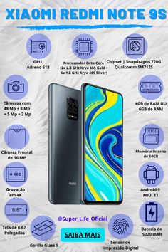 the new redmi note 9s is shown in blue and yellow with its features