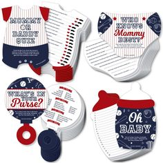 four baby bibs with the words, who's in your purse? and other items