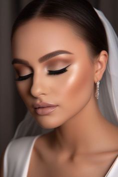 Make Up Ideas For Bride, Glamour Wedding Makeup, Wedding Makeup For The Bride, Smokey Eye Bride Makeup, Cheeks Makeup, Makeup For A Wedding, Full Face Wedding Makeup, Angel Glam Makeup, Makeup Ideas Wedding