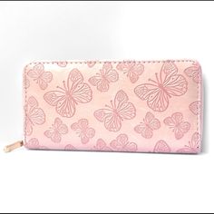 This Adorable Wallet Features A Zippered Closure, Many Credit Card Slots, Zippered Coin Compartment, A Trendy Butterfly Embossed Print, Gold-Tone Zippered Handle With A Pink Zipper, And Is Very Spacious For A Wallet. Brand New In Original Manufacturers Wrapping Measurements: Apprx 4” X 7.5” Material: 100% Pu Faux Vegan Leather Pink Rectangular Feminine Wallet, Pink Feminine Rectangular Wallet, Feminine Pink Wallets For Daily Use, Feminine Rectangular Wallet For Daily Use, Feminine Daily Use Rectangular Wallet, Pink Feminine Wallet For Everyday Use, Feminine Pink Wallet For Everyday Use, Pink Feminine Wallet For Everyday, Feminine Pink Wallet