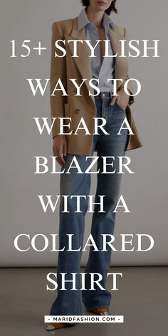 Elevate your outfit game by learning how to wear a blazer with a collared shirt! This stylish combination brings sophistication to any look, perfect for both work and play. Discover tips to mix and match colors and patterns for a polished ensemble that stands out.	blazer shirt collar | blazer and collared shirt | blazer collar pattern | blazer collar | blazer collar shirt | blazer dress | blazer dress outfits | blazer women | blazer women outfit | blazer women formal | blazer outfits for women | blazer with collared shirt women | how to wear collared shirt with blazer | blazer White Tuxedo Jacket Women Outfit, Mens Blazer On Women, Collarless Blazer Outfits For Women, Denim Shirt With Blazer, Blazer Combination Women, Shirts To Wear Under Blazers, How To Roll Blazer Sleeves, How To Style A Collared Shirt, Blazer Tshirt Outfits For Women