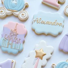 some cookies are decorated with royal and princess designs