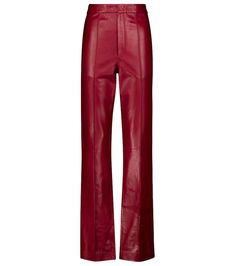 In a pleasing shade of raspberry-red, Isabel Marant's Bilirokia pants are made from lamb leather. A high-rise design, they have a pleated straight leg. | Isabel Marant Bilirokia high-rise leather pants Leather Pants Outfit 2023, Red Leather Pants Outfit, Wyatt Flores, Leather Top Outfit, Red Leather Trousers, Leather Pants Outfit Night, Butterfly Stomach, Seventeen Concert, Lederhosen Outfit