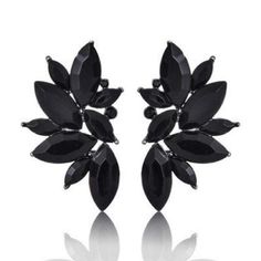 Wicked Wonders VIP Bling Earrings Gemology of Flowers Black Earrings Affordable Bling_Bling Fashion Paparazzi Wings Earrings, Flower Geometric, Crystal Hanging, Popular Earrings, Stud Fashion, Flowers Black, Ear Earrings, Heart Flower, Climber Earrings