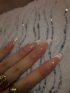 Sparkle French Tip Nails Coffin, Pretty Nails 2023, Aesthetic Ballerina Nails, French Nail Sparkle, Cute Fancy Nails, Sparkle Aesthetic Nails, Rebelde Inspired Nails, Black Silver French Tip Nails, Badazzel Nail