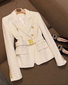 Preppy Blazer, Blazer With Belt, Office Wardrobe, Party Dress Long Sleeve, Formal Outfits, Puff Sleeve Dresses, Party Dress Long, White Blazer, Boho Maxi Dress