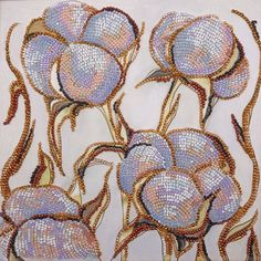 an image of some flowers that are on a piece of art work with beading