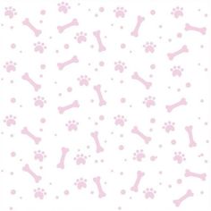 a white background with pink dog bones and paw prints on the bottom right corner is shown