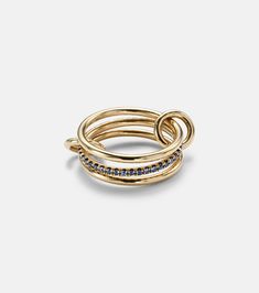 Sonny 18kt yellow gold and sapphire ring in blue - Spinelli Kilcollin | Mytheresa Gold Sapphire Ring With Pave Setting, Designer Shopping, Riveting, Leather Mules, Single Earring, Metallic Leather, Pink Sapphire, Leather Clutch, Blue Gold