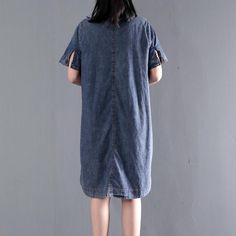 Loose denim sundress plus size causal denim summer dresses shift dressThis dress is made of cotton or linen fabric, soft and breathy, suitable for summer, so loose dresses to make you comfortable all the time.Measurement: Size M length 93cm / 36.27" Shoulder 41cm / 15.99" Sleeve Length 21cm / 8.19" Armhole 34cm / 13.26" Bust 92cm / 35.88" Waist 100cm / 39" Cuff 30cm / 11.7" Size L length 94cm / 36.66" Shoulder 41cm / 15.99" Sleeve Length 22cm / 8.58" Armhole 35cm / 13.65" Bust 96cm / 37.44" Wais Cotton Shift Midi Dress In Solid Color, Casual Cotton Sundress With Short Sleeves, Solid Color Denim Dress For Summer, Summer Solid Color Denim Dress, Casual Solid Color Denim Summer Dress, Casual Mid-length Cotton Denim Dress, Denim Blue Short Sleeve Cotton Midi Dress, Denim Blue Cotton Midi Dress Short Sleeve, Short Sleeve Washed Blue Denim Dress For Summer