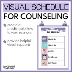 a purple poster with the words visual schedule for coaching on it and an image of a clipboard