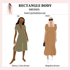 What Style Dresses are best for the Rectangle Body Shape Triangle Body Shape Fashion, Shapeless Dress, Body Shape Guide, Inverted Triangle Outfits