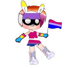 a drawing of a girl in a costume holding a flag and wearing roller skates