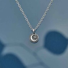 Moon Energy, Mood Stone, Multiple Rings, Coin Design, Tiny Charm, Silver Moon, Moon Star, Recycled Sterling Silver, Star Pendant