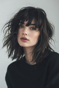 Fringe Haircut With Bangs, Layered Shaggy Long Hair, Texturized Lob, Textured Bob With Fringe, Bob Long Bangs, Shaggy Lob With Bangs, With Bangs Hairstyle, Lob Haircut With Bangs, Simply Hairstyles