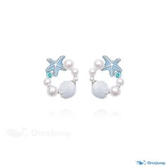 OrcaJump - Coastal Elegance Starfish Shell Earrings - 925 Sterling Silver with Resin Accents Silver Ocean-inspired Earrings, Star-shaped White Pearl Earrings For Gift, White Starfish Ocean-inspired Earrings, Nickel Free Silver Starfish Earrings, Nickel-free Silver Starfish Earrings, Sterling Silver Starfish Earrings, White Star-shaped Nickel-free Earrings, Silver Sterling Silver Starfish Earrings, Sterling Silver Starfish Earrings In Silver