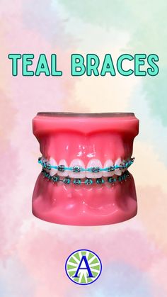 Teal Braces Color Power Chains on Top Singles on Bottom Pink And Purple Braces Teeth, Teal Braces For Teeth, Braces Combos, Power Chains, Teal Braces, Pink Braces Power Chain, Teal Power Chain Braces