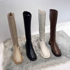 Plain Tall Bootsmeasurement is cm.Product Information Material: PU, Rubber Color: Black Boots Beige, Outfit Making, Motorcycle Boots, Stand Tall, Heel Boots, Rubber Heels, French Design, Tall Boots, French Style