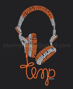 headphones with the word top written in orange and white on a black background,