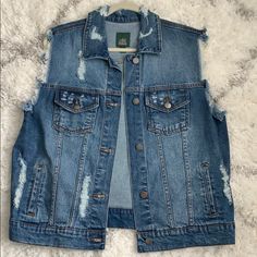 Jean Jacket Vest, New With Tags Jean Jacket Vest, Distressed Jean Jacket, Jacket Vest, Wild Fable, Jean Jackets, Distressed Jeans, Jean Coat, Jean Jacket, Vest Jacket