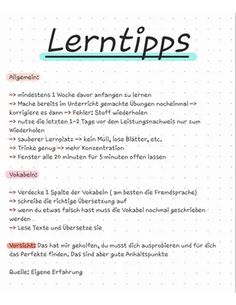 a page with the words learntips written in german and english, on top of it