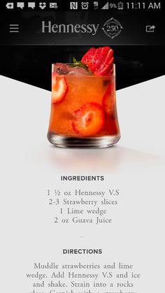 a menu for a drink with strawberries in it