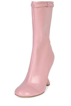 Mid-calf sculpted wedge platform boot with buckle detail Fits true to size. Slightly narrow. Measurements taken from size 7 4" Heel, 0.25" Platform 9.5" Shaft, 11" Leg Opening Synthetic Upper, Synthetic Lining, Synthetic sole Zipper closure Pink Heel Boots, Pink Platform Heeled Boots, Fitted Pink Platform Boots, Fitted High Heel Mid-calf Boots In Pink, Pink Leather Ankle-high Platform Boots, Dolls Kill Pink Platform Boots, Platform Wedges, Platform Boots, Mid Calf